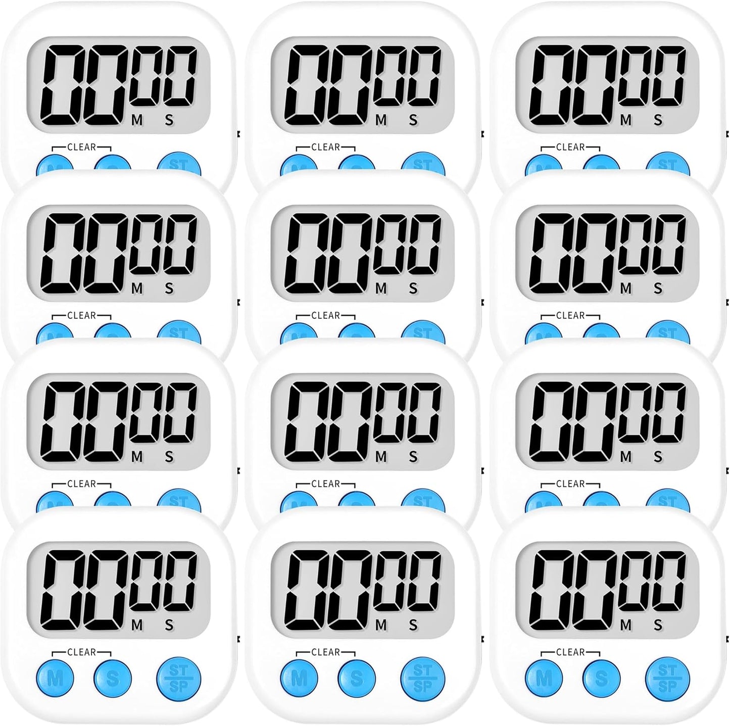 Kitchen Timer Digital with Magnetic Back for Kids Classroom, White 6 Pack