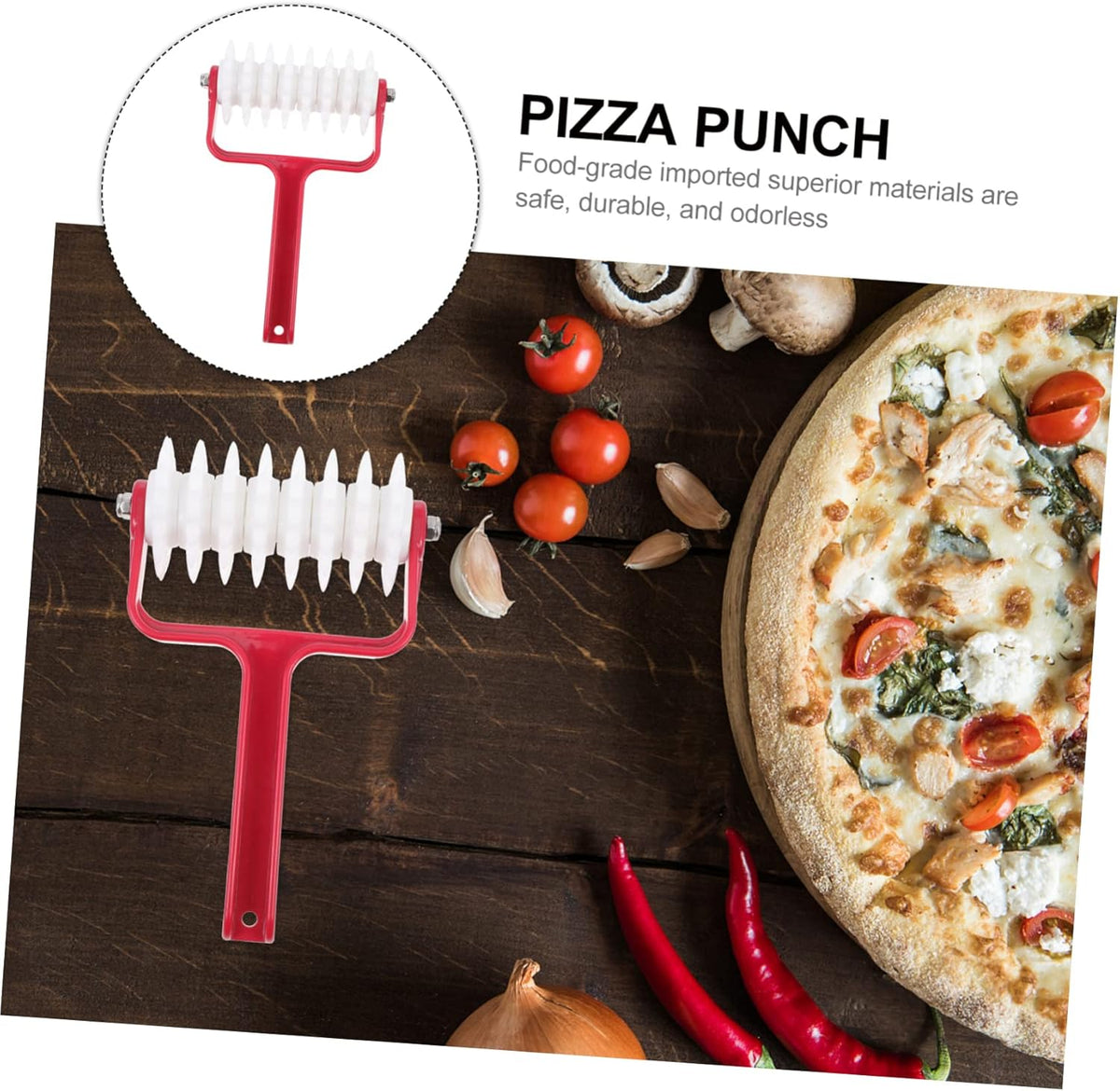 BESTOYARD Pizza Dough Roller Docker 7.87X4.72X1.96 Inch Kitchen Gadget with Uniform Hole Puncher for Even Pizza Crust Preparation