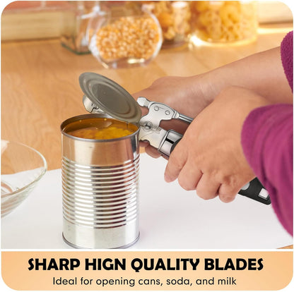 10 Pcs Can Opener Manual Bulk Smooth Edge with Sharp Blade and Soft Non Slip Grip Handle Heavy Duty Handheld Safety Can Opener for Kitchen Restaurant, Black and Silver