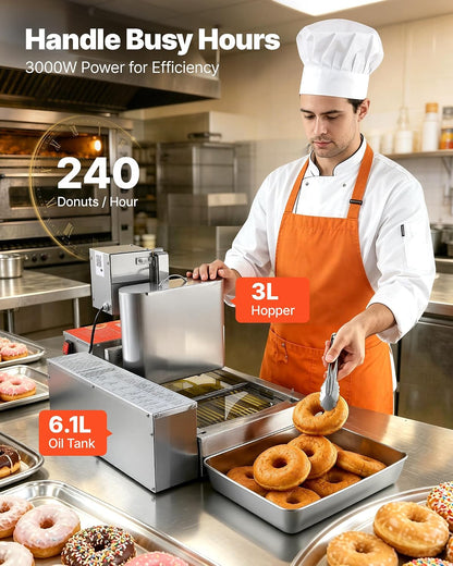 Donut Depositor, Large Capacity Manual Donuts Dropper, 304 Stainless Steel Commercial Batter Dispenser, 6 Thicknesses Adjustment Doughnut Hopper with Stand, For Restaurant Cafe Bakery Kitchen