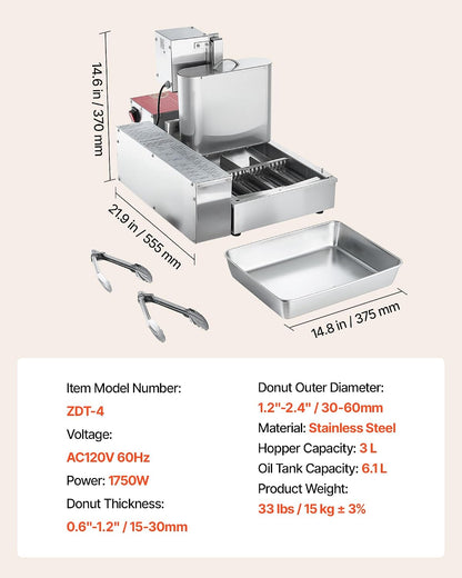 Donut Depositor, Large Capacity Manual Donuts Dropper, 304 Stainless Steel Commercial Batter Dispenser, 6 Thicknesses Adjustment Doughnut Hopper with Stand, For Restaurant Cafe Bakery Kitchen