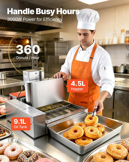 Donut Depositor, Large Capacity Manual Donuts Dropper, 304 Stainless Steel Commercial Batter Dispenser, 6 Thicknesses Adjustment Doughnut Hopper with Stand, For Restaurant Cafe Bakery Kitchen