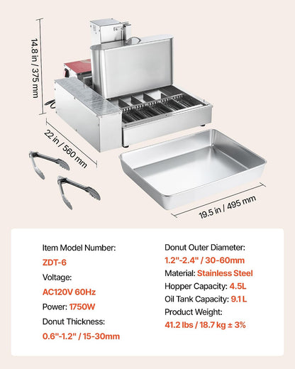 Donut Depositor, Large Capacity Manual Donuts Dropper, 304 Stainless Steel Commercial Batter Dispenser, 6 Thicknesses Adjustment Doughnut Hopper with Stand, For Restaurant Cafe Bakery Kitchen