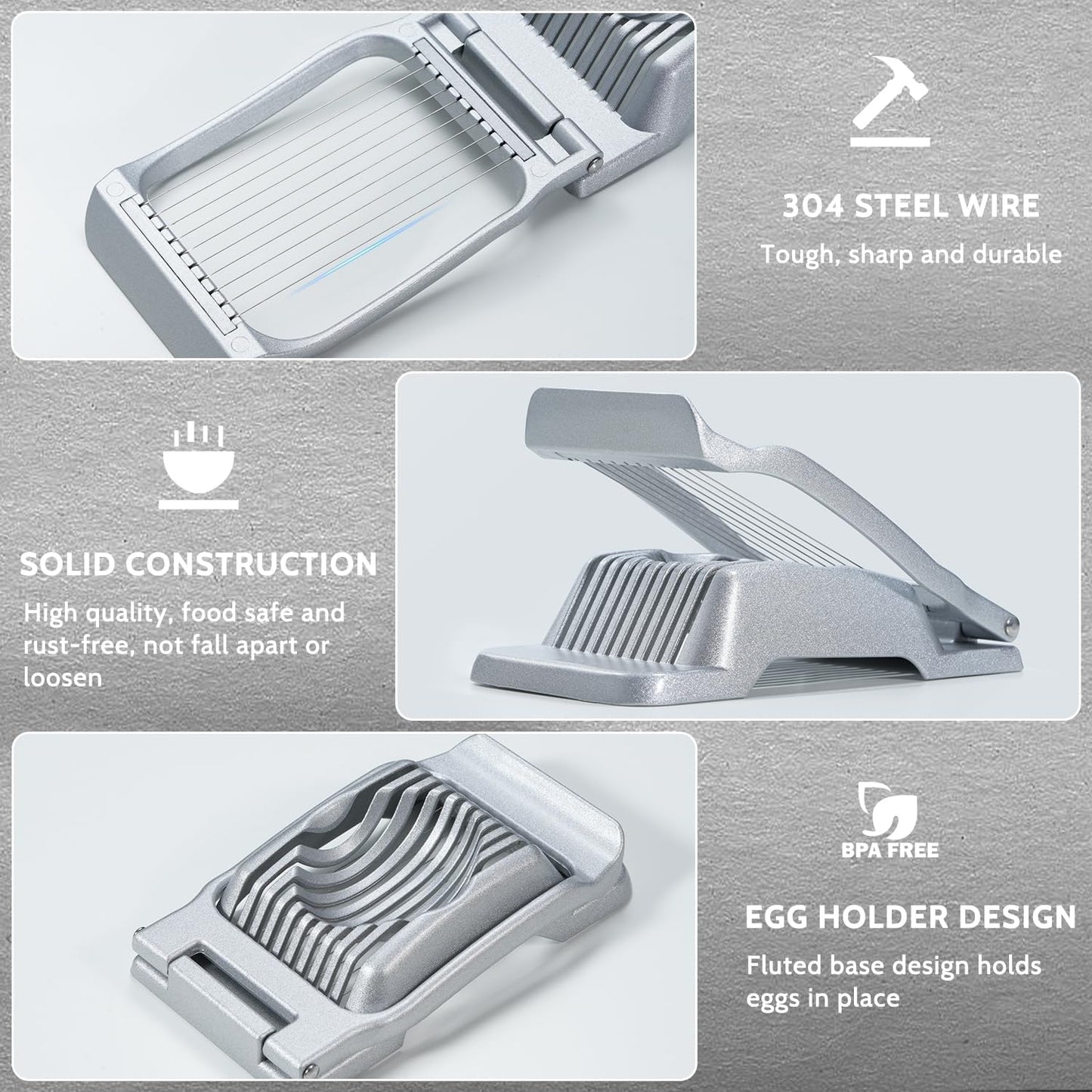 Stainless Steel Wire Egg Slicer for Hard Boiled Eggs & All Soft Food | Easy & Uniform Slices, Heavy Duty, Not Bend & Rust, Easy to Clean, Multipurpose Egg Cutter for Egg Salads, Sandwiches