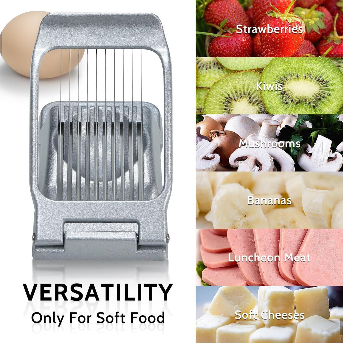 Stainless Steel Wire Egg Slicer for Hard Boiled Eggs & All Soft Food | Easy & Uniform Slices, Heavy Duty, Not Bend & Rust, Easy to Clean, Multipurpose Egg Cutter for Egg Salads, Sandwiches