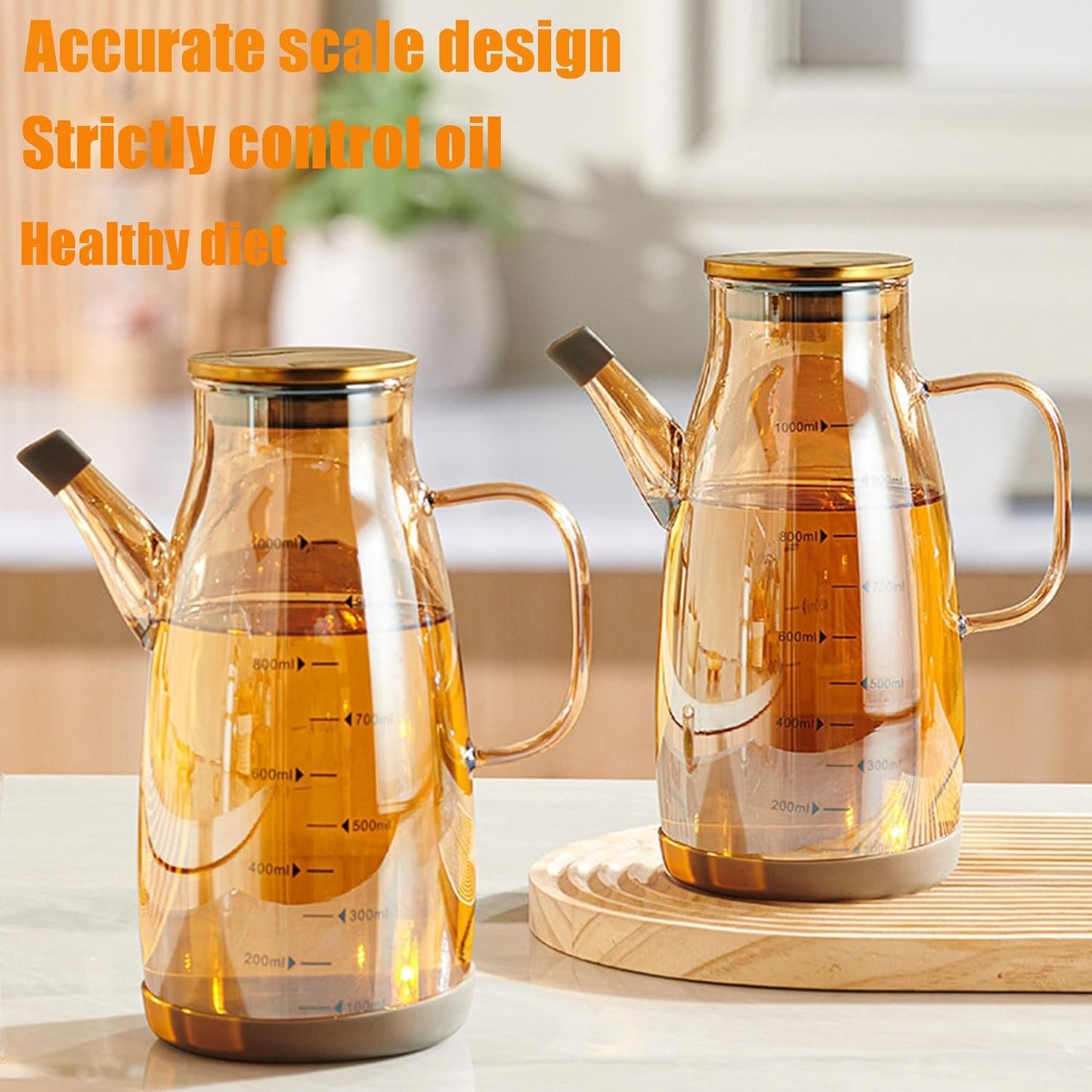 Oil Dispenser Bottle with Drip Free Spout Glass Container 20.3 oz | Wide Mouth Glass with Lid and Handle Food-grade Dispenser Container Bottles for Cooking Kitchen Gadgets