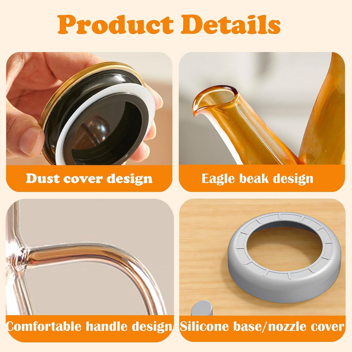 Oil Dispenser Bottle with Drip Free Spout Glass Container 20.3 oz | Wide Mouth Glass with Lid and Handle Food-grade Dispenser Container Bottles for Cooking Kitchen Gadgets