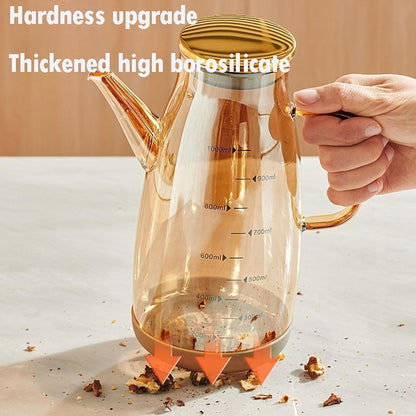Oil Dispenser Bottle with Drip Free Spout Glass Container 20.3 oz | Wide Mouth Glass with Lid and Handle Food-grade Dispenser Container Bottles for Cooking Kitchen Gadgets
