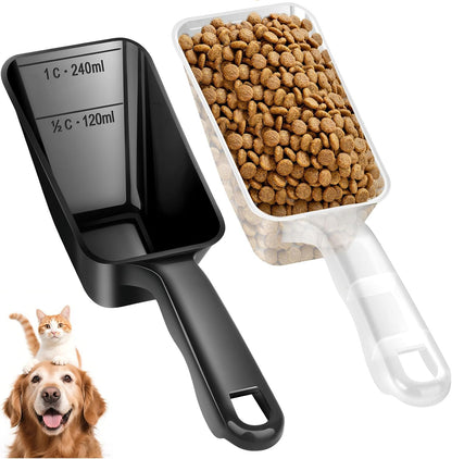 2-Pack Dog Food Scoop 1 Cup, Plastic Pet Food Measuring Scoop With Measuring Lines (1/2 & 1 Cup Markings) for Dogs, Cats, Fish, Bird（Transparent