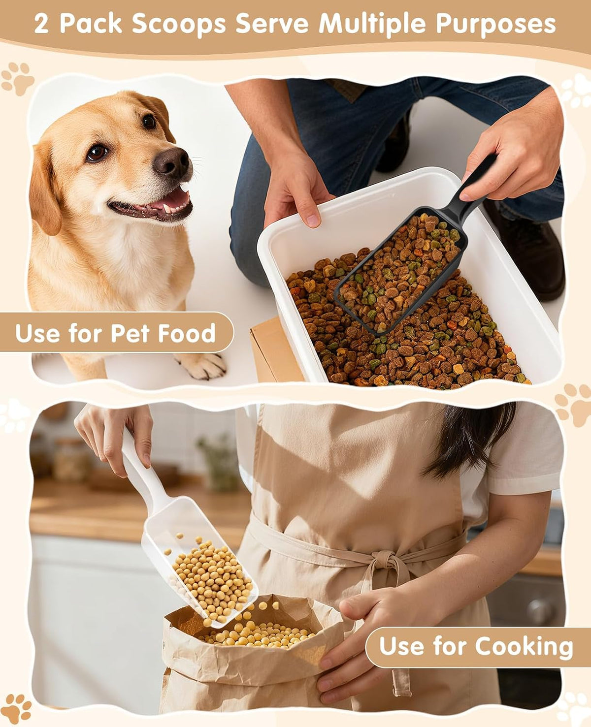 2-Pack Dog Food Scoop 1 Cup, Plastic Pet Food Measuring Scoop With Measuring Lines (1/2 & 1 Cup Markings) for Dogs, Cats, Fish, Bird（Transparent