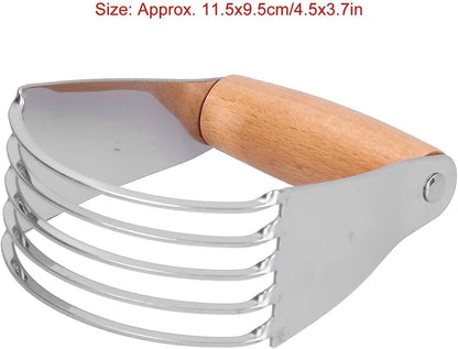 Dough Blender, Stainless Steel Pastry Cutter Heavy Duty Dough Cutter with Blades Pastry Blender and Butter Cutter Dough Flour Metal Mixer Cutter Portable Pastry Cutter for Baking Home, Wood Handle