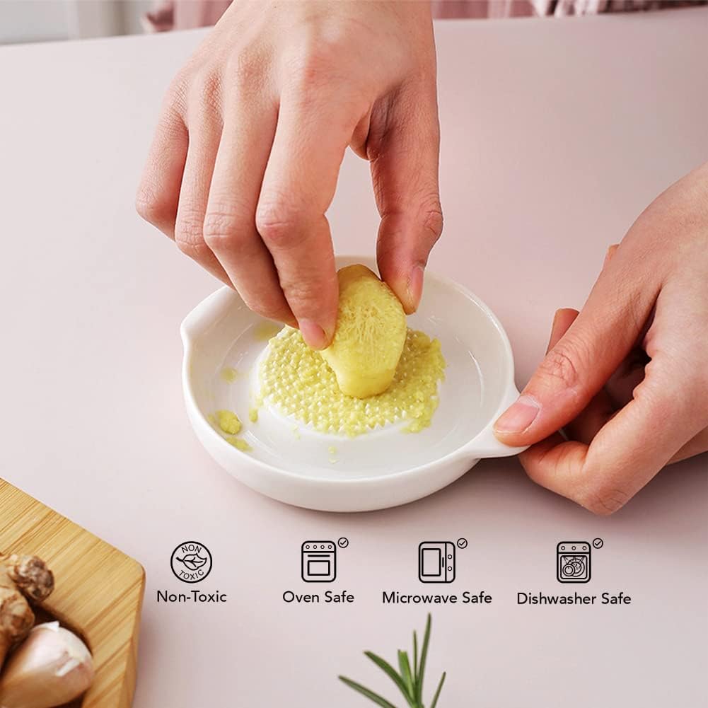 Ceramics Grater Plate for Ginger, Garlic, Onion, Cheese, Lemon, Chocolate, Vegetables and Fruits for Kitchen, Set of 2, White