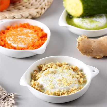 Ceramics Grater Plate for Ginger, Garlic, Onion, Cheese, Lemon, Chocolate, Vegetables and Fruits for Kitchen, Set of 2, White