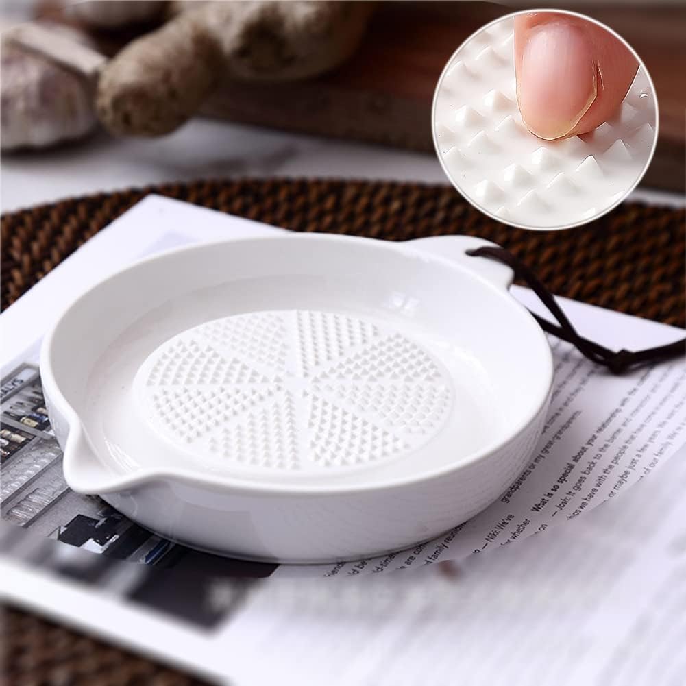 Ceramics Grater Plate for Ginger, Garlic, Onion, Cheese, Lemon, Chocolate, Vegetables and Fruits for Kitchen, Set of 2, White
