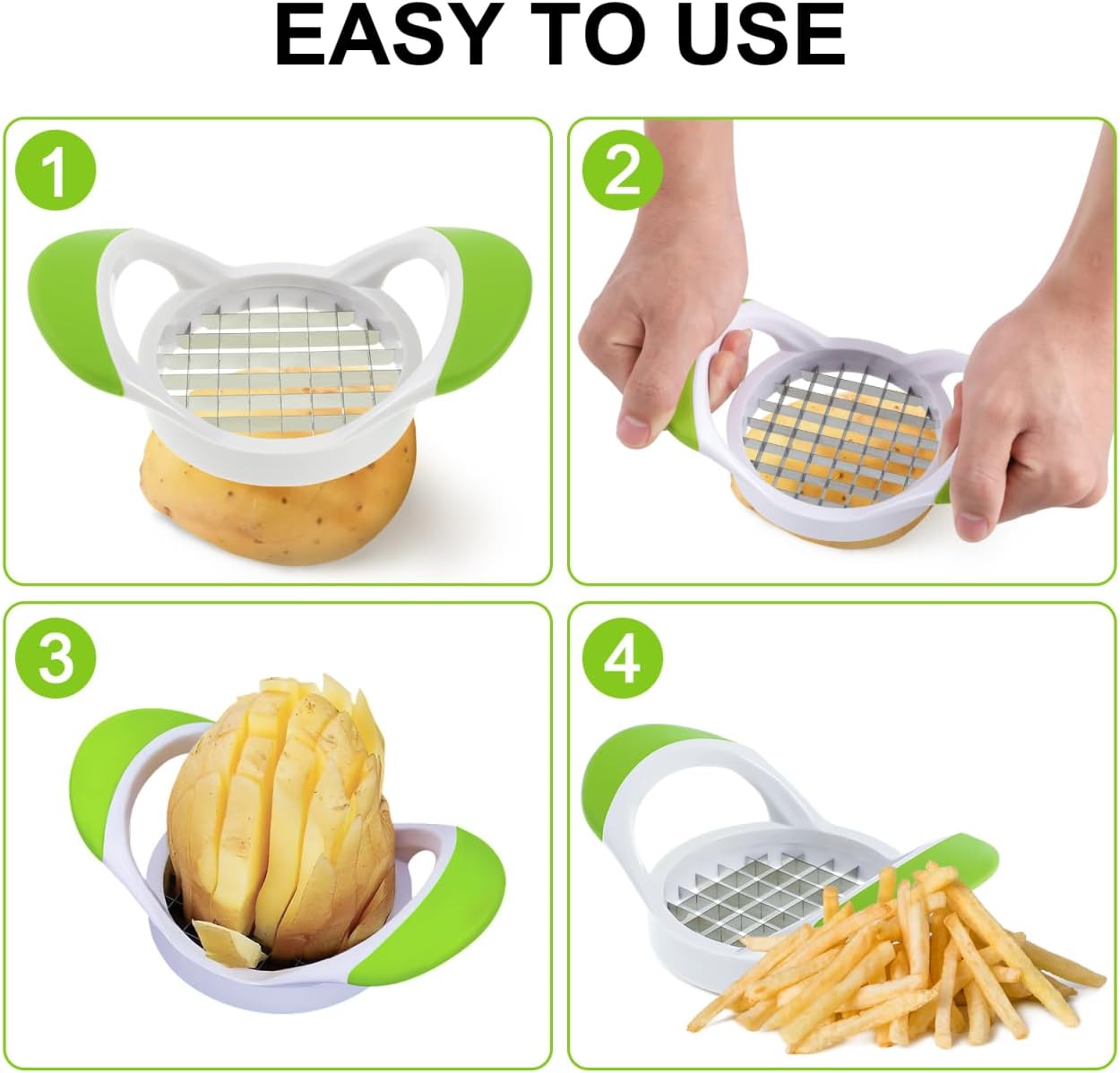 Stainless Steel Potato Slicer, Potato Cutting Device with Easy Grip Handle, Multi- French Fry Cutter Fruit Slicer