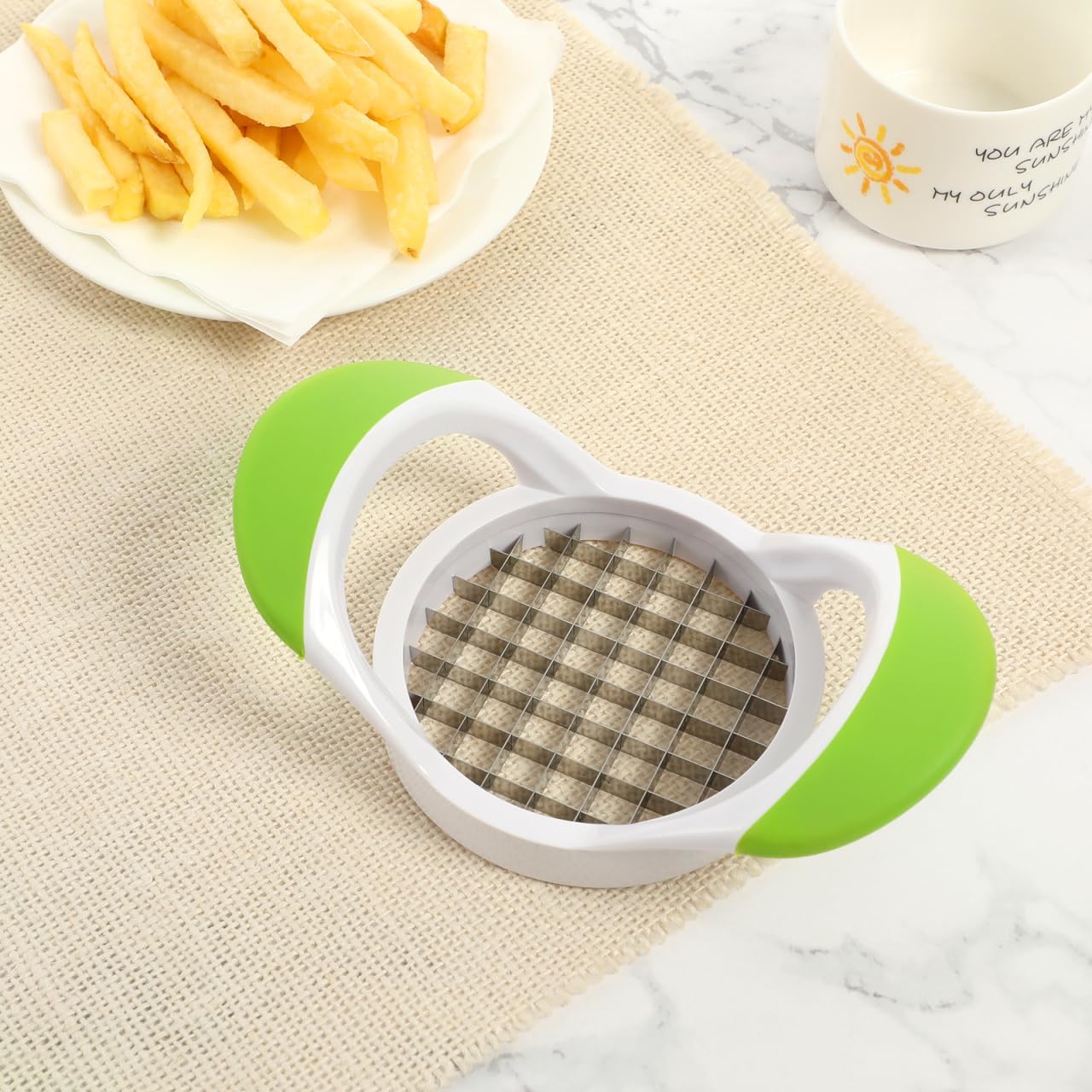 Stainless Steel Potato Slicer, Potato Cutting Device with Easy Grip Handle, Multi- French Fry Cutter Fruit Slicer