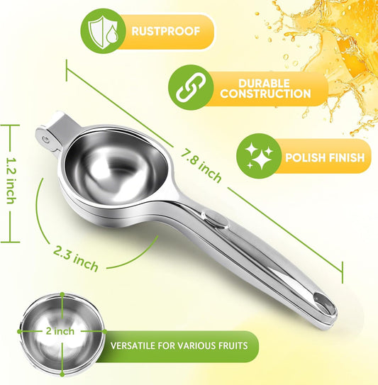 Lemon Squeezer Large, Lemon Squeezer Juicer Stainless Steel, Heavy Duty Manual Citrus Juicer Hand Press, Kitchen Tools Lime Squeezer Bar Tool, Easy to Clean Metal Lemon Hand Press