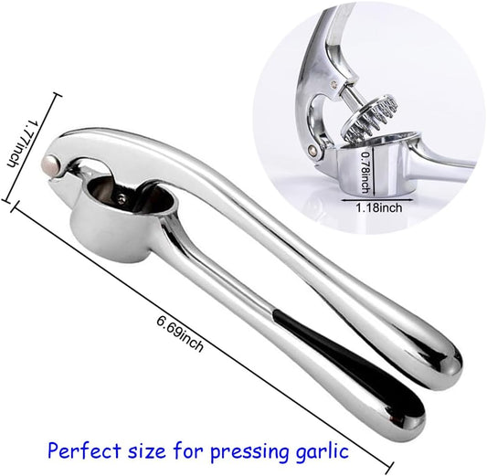 Premium Garlic Press And Peel Set,Heavy Duty Garlic Crusher,Rust Proof Garlic Mincer Tool,Easy to Squeeze And Clean, Ergonomic Handle Includes Silicone Garlic Peeler And Brush (Sivler)