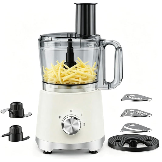 10.5 Cup Food Processor, Multi-Functional Vegetable Choppers Food Grinder with Slicing Shredding Chopping Kneading, Suitable for Smoothie Fruit Dough, 2.6QT, Classic White