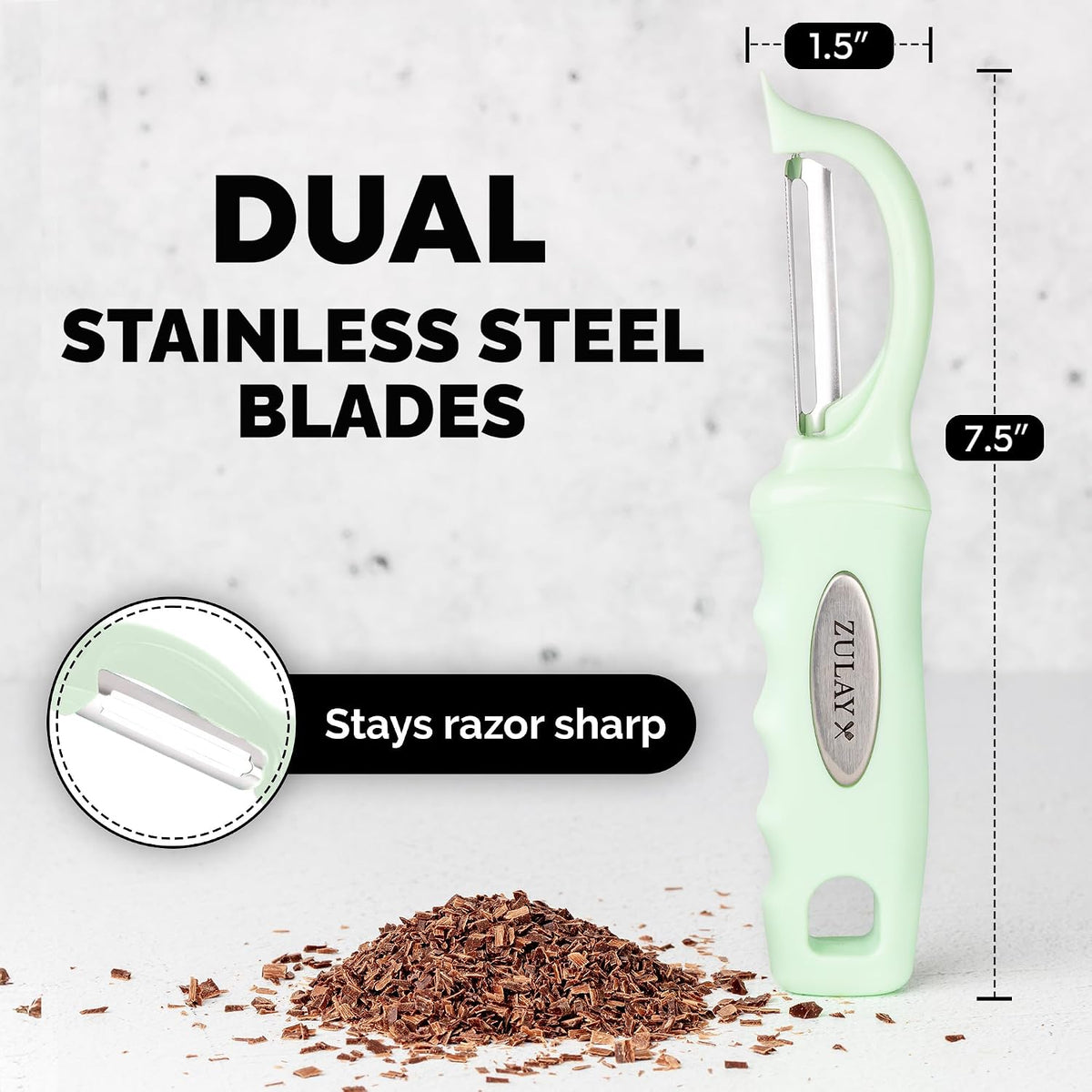 Premium Vegetable Peeler for Kitchen - Swivel Peeler with Razor Sharp Stainless Steel Blades & Strong Ergonomic Handle - Dishwasher Safe, Easy To Use with Blemish Remover - Black