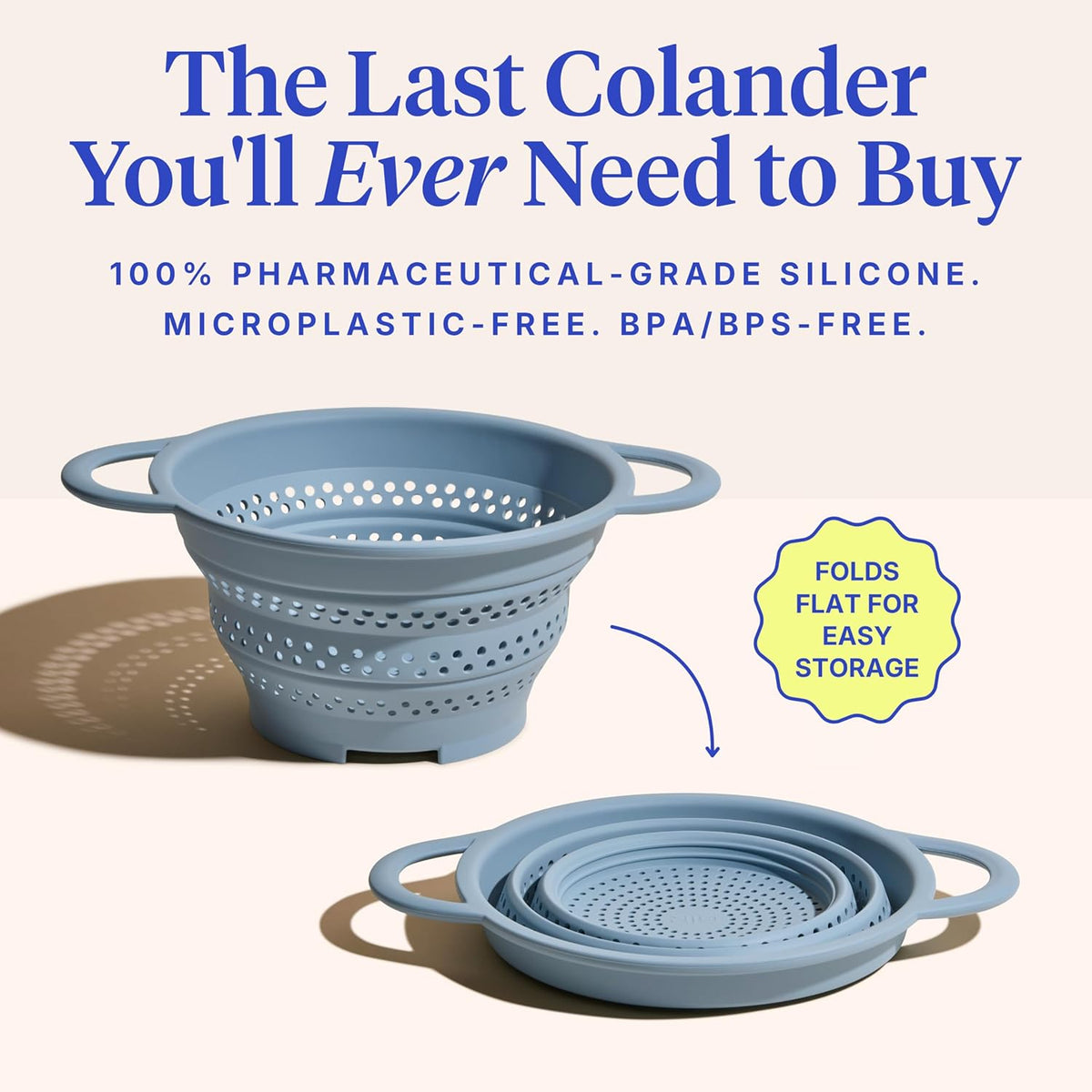GIR Collapsible Colander for Kitchen, Silicone Strainer and Steamer, BPA-Free, Heat-Resistant, Space-Saving Collapsible Strainer with Stainless Steel Rim, Dishwasher Safe - Slate