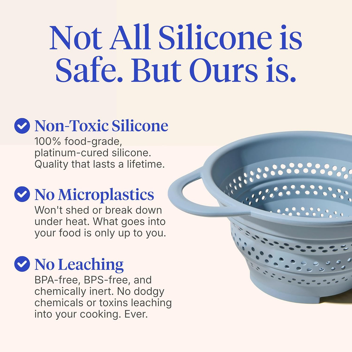 GIR Collapsible Colander for Kitchen, Silicone Strainer and Steamer, BPA-Free, Heat-Resistant, Space-Saving Collapsible Strainer with Stainless Steel Rim, Dishwasher Safe - Slate