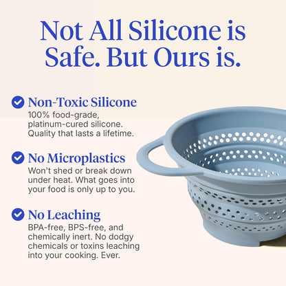 GIR Collapsible Colander for Kitchen, Silicone Strainer and Steamer, BPA-Free, Heat-Resistant, Space-Saving Collapsible Strainer with Stainless Steel Rim, Dishwasher Safe - Slate