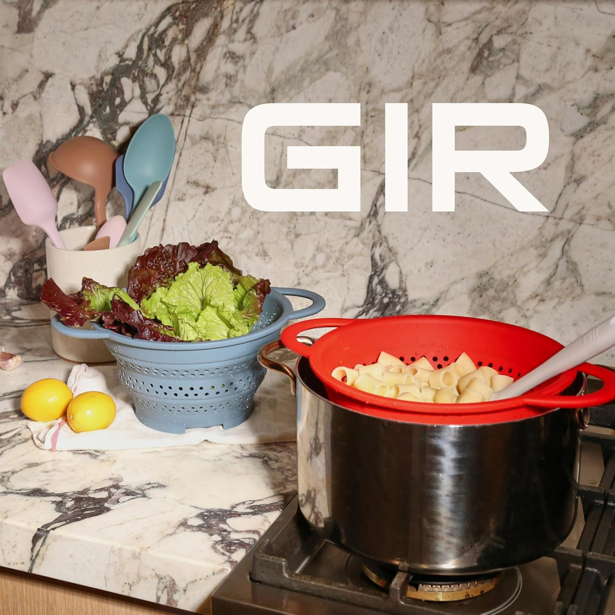 GIR Collapsible Colander for Kitchen, Silicone Strainer and Steamer, BPA-Free, Heat-Resistant, Space-Saving Collapsible Strainer with Stainless Steel Rim, Dishwasher Safe - Slate