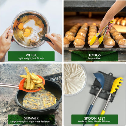 446°F Heat Resistant Silicone Kitchen Utensils, Cooking Utensil Set, Spatula Set, BPA Free, Kitchen Gadgets, Utensils Holder, Dishwasher Safe, 14pcs Multicolor