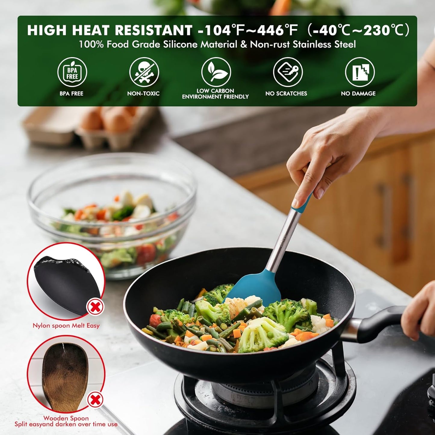 446°F Heat Resistant Silicone Kitchen Utensils, Cooking Utensil Set, Spatula Set, BPA Free, Kitchen Gadgets, Utensils Holder, Dishwasher Safe, 14pcs Multicolor