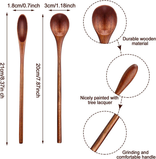 6 Pieces Wooden Coffee Spoons Long Handle Mixing Wooden Spoon Handmade Stirring Teaspoon for Kitchen Stirring