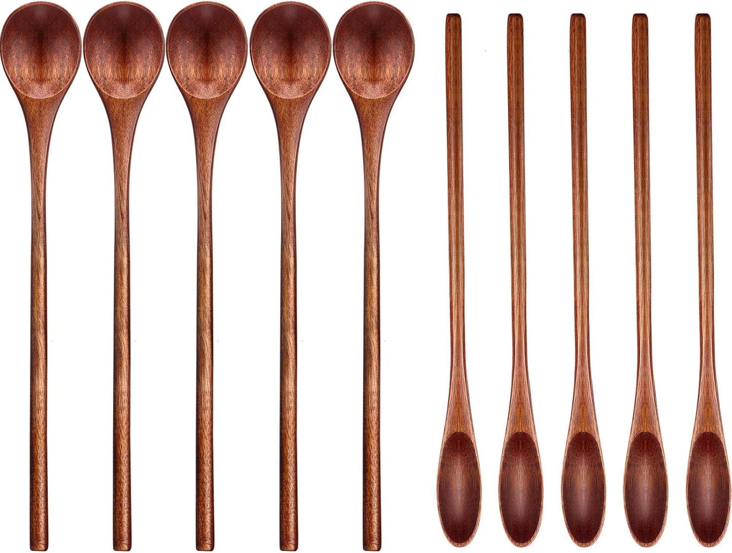 6 Pieces Wooden Coffee Spoons Long Handle Mixing Wooden Spoon Handmade Stirring Teaspoon for Kitchen Stirring