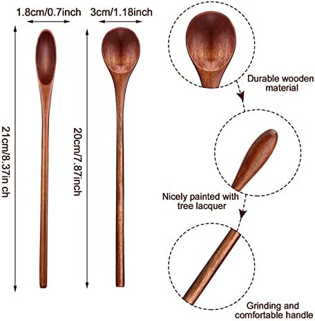 6 Pieces Wooden Coffee Spoons Long Handle Mixing Wooden Spoon Handmade Stirring Teaspoon for Kitchen Stirring