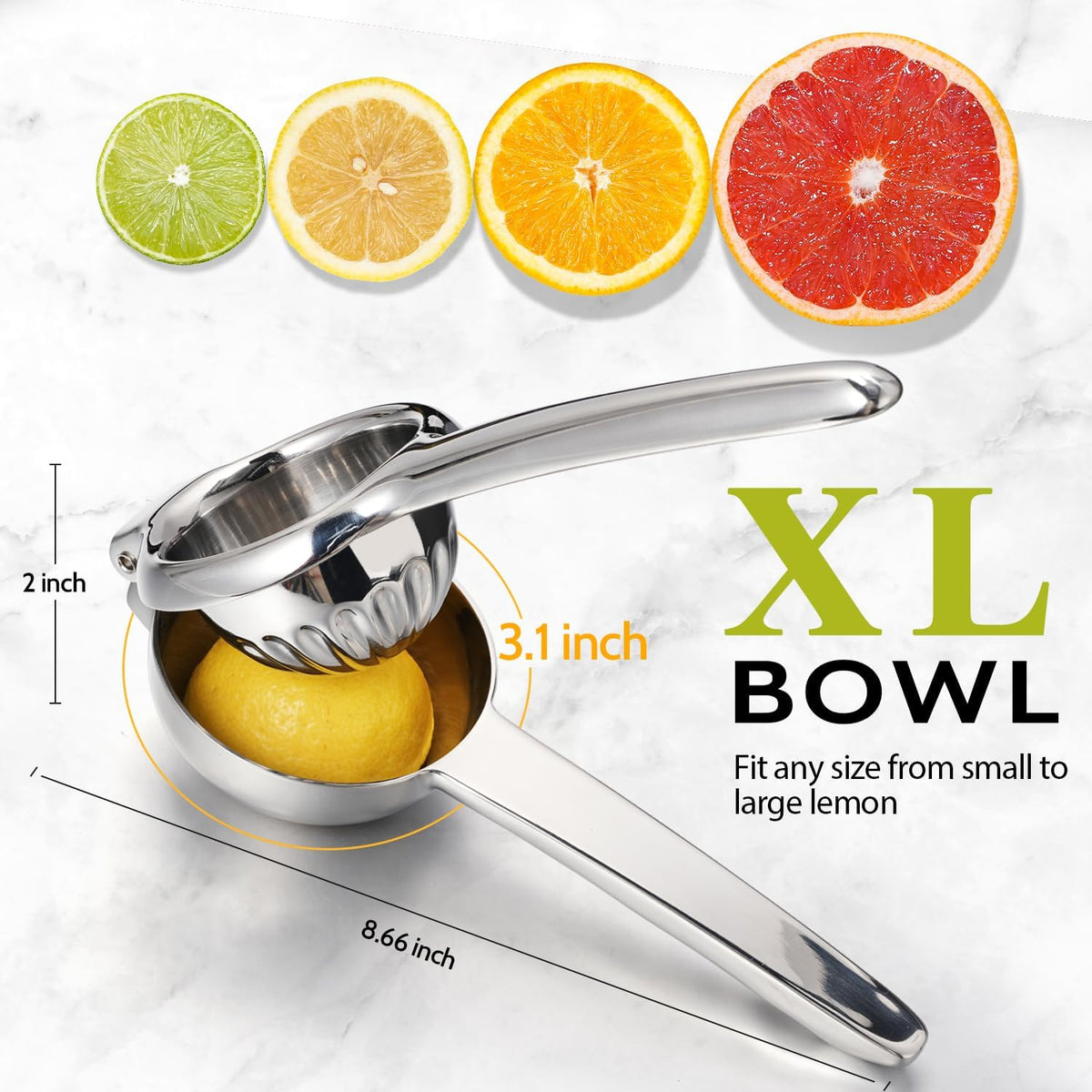 Heavy Duty Stainless Steel Lemon Squeezer, Easy Squeeze Hand Juicer