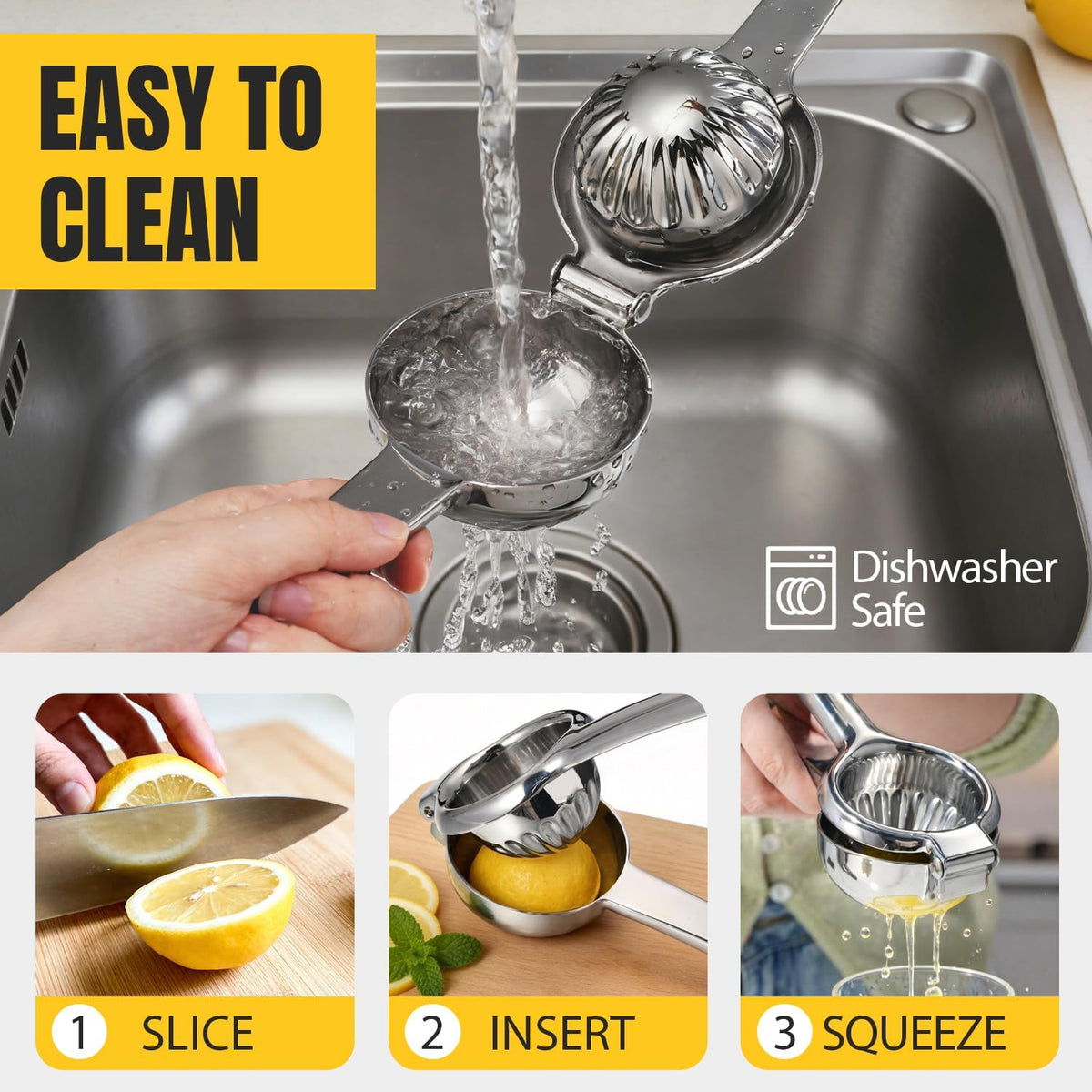 Heavy Duty Stainless Steel Lemon Squeezer, Easy Squeeze Hand Juicer