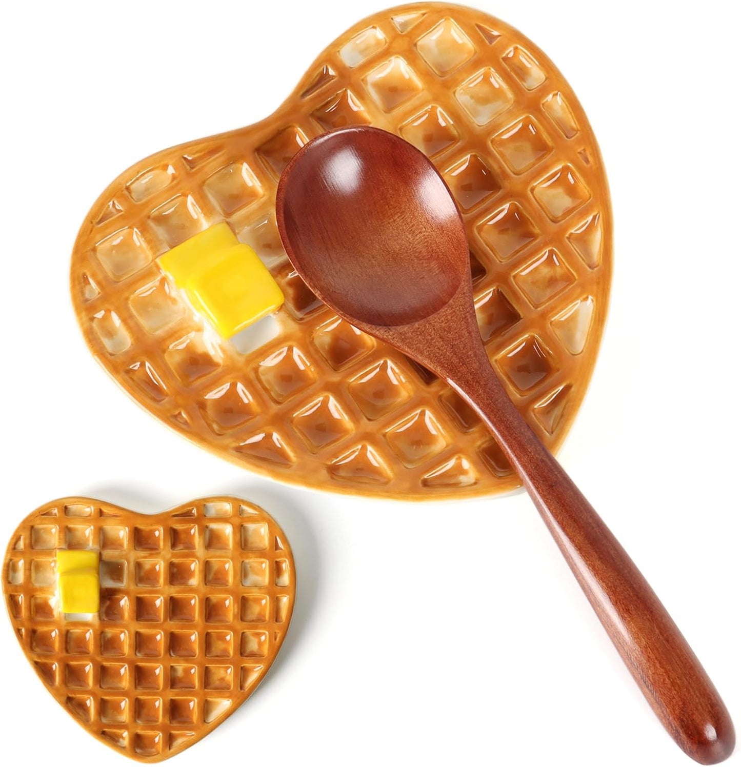 Waffle Spoon Rest for Stove Top Cute Spoon Holder for Kitchen Counter | Ceramic Cute Spoon Rest, Coffee Spoon Rest for Coffee Bar, Kitchen Whimsical Decor, Cute Kitchen Decor and Accessories Yellow