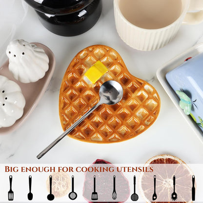 Waffle Spoon Rest for Stove Top Cute Spoon Holder for Kitchen Counter | Ceramic Cute Spoon Rest, Coffee Spoon Rest for Coffee Bar, Kitchen Whimsical Decor, Cute Kitchen Decor and Accessories Yellow