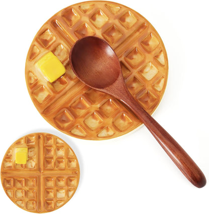 Waffle Spoon Rest for Stove Top Cute Spoon Holder for Kitchen Counter | Ceramic Cute Spoon Rest, Coffee Spoon Rest for Coffee Bar, Kitchen Whimsical Decor, Cute Kitchen Decor and Accessories Yellow