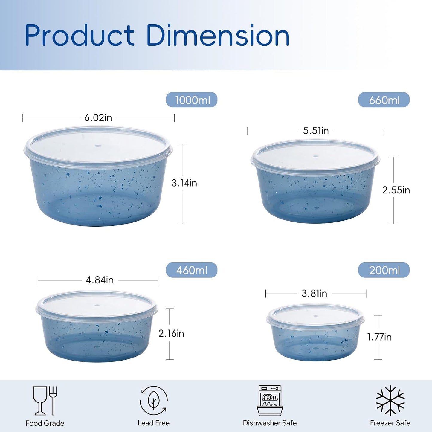 4Pcs stackable Plastic Bowls with Lids Set for Kitchen, Safe BPA Free Non Toxic Serving Bowl Bowls small