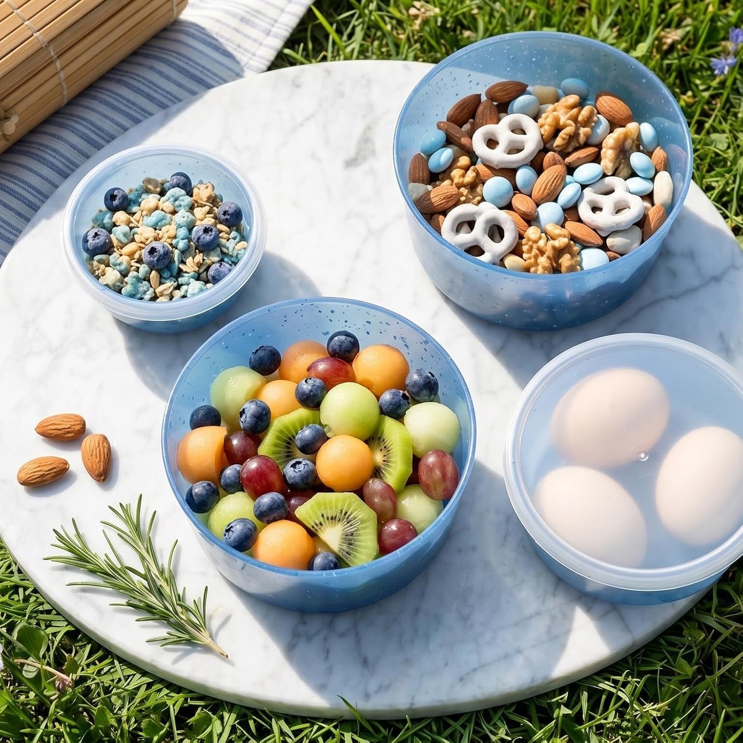 4Pcs stackable Plastic Bowls with Lids Set for Kitchen, Safe BPA Free Non Toxic Serving Bowl Bowls small