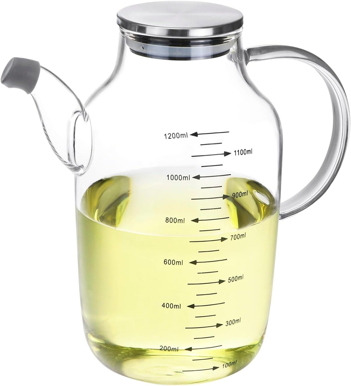1200ML/40Oz Large Glass Cooking Oil Bottle with Stainless Steel Lid, Oil & Vinegar Dispenser Bottle for Olive Oil, Vinegar, Soy Sauce, Kitchen No Drip Liquid Container