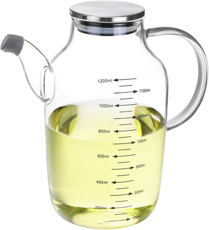 1200ML/40Oz Large Glass Cooking Oil Bottle with Stainless Steel Lid, Oil & Vinegar Dispenser Bottle for Olive Oil, Vinegar, Soy Sauce, Kitchen No Drip Liquid Container