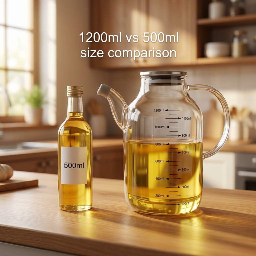 1200ML/40Oz Large Glass Cooking Oil Bottle with Stainless Steel Lid, Oil & Vinegar Dispenser Bottle for Olive Oil, Vinegar, Soy Sauce, Kitchen No Drip Liquid Container