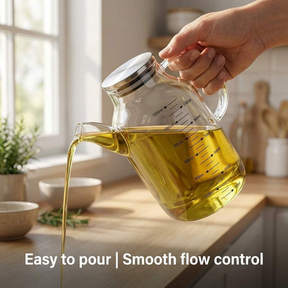 1200ML/40Oz Large Glass Cooking Oil Bottle with Stainless Steel Lid, Oil & Vinegar Dispenser Bottle for Olive Oil, Vinegar, Soy Sauce, Kitchen No Drip Liquid Container