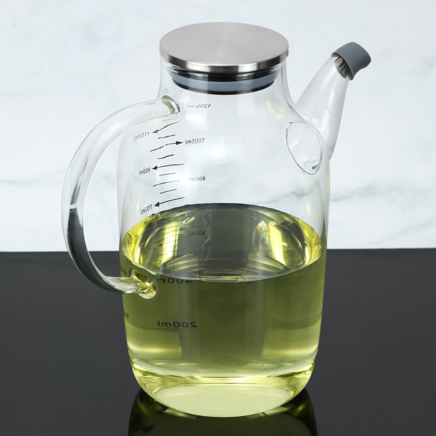 1200ML/40Oz Large Glass Cooking Oil Bottle with Stainless Steel Lid, Oil & Vinegar Dispenser Bottle for Olive Oil, Vinegar, Soy Sauce, Kitchen No Drip Liquid Container