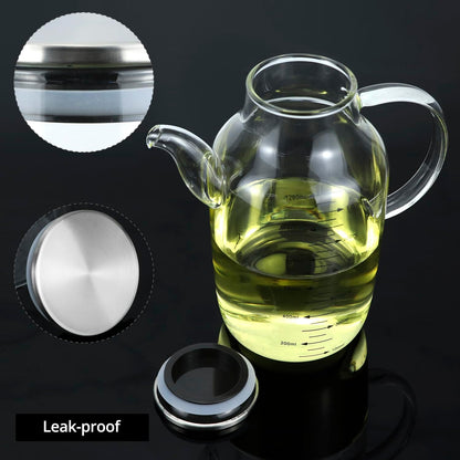 1200ML/40Oz Large Glass Cooking Oil Bottle with Stainless Steel Lid, Oil & Vinegar Dispenser Bottle for Olive Oil, Vinegar, Soy Sauce, Kitchen No Drip Liquid Container