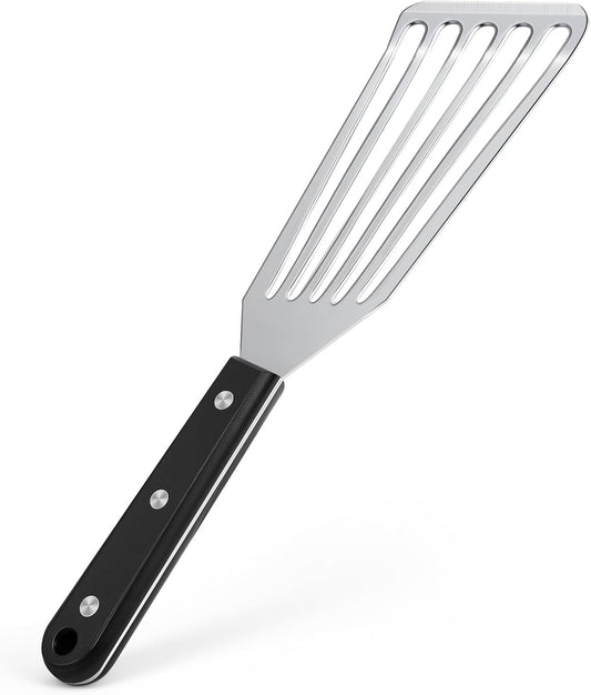 Newness Metal Fish Turner Spatula Stainless Steel for Kitchen Use, Small Griddle Egg Spatula, Flexible, Polished Metal, Corrosion Resistant, Kitchen Slotted Turner with Thin Edge Ideal for Turning,11"