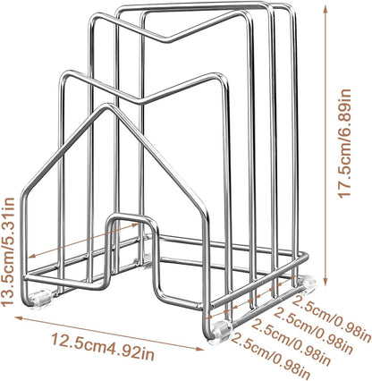Pot Lid Organizer Cutting Board Holder Inside Cabinet 304 Stainless Steel Pots and Pan Organizer Under Cabinet Pot Cover Cookie Sheet Bakeware Serving Tray Cooling Rack Stand Kitchen Countertop