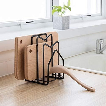 Pot Lid Organizer Cutting Board Holder Inside Cabinet 304 Stainless Steel Pots and Pan Organizer Under Cabinet Pot Cover Cookie Sheet Bakeware Serving Tray Cooling Rack Stand Kitchen Countertop