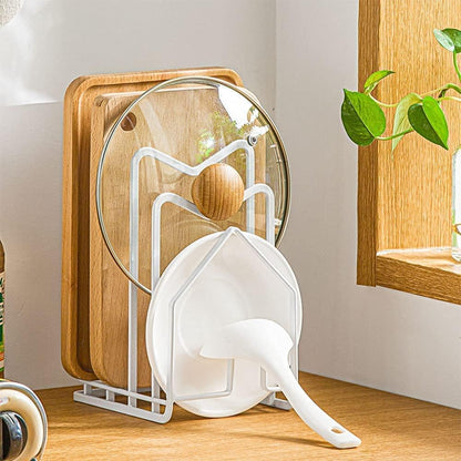 Pot Lid Organizer Cutting Board Holder Inside Cabinet 304 Stainless Steel Pots and Pan Organizer Under Cabinet Pot Cover Cookie Sheet Bakeware Serving Tray Cooling Rack Stand Kitchen Countertop